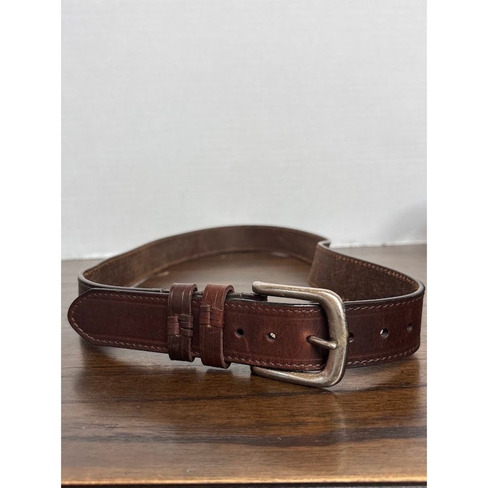 Mens Brown Top Grain Leather Belt Size 40 Stitched Western Casual Silver Buckle